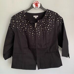 NEW Joan Rivers Black 3/4 Sleeve Jacket Faux Pearl Crystal Accents 1X